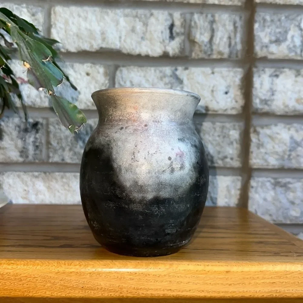 Handmade Pottery Vase Artist Signed Space Gray  Ivory Rust Lavender Tan